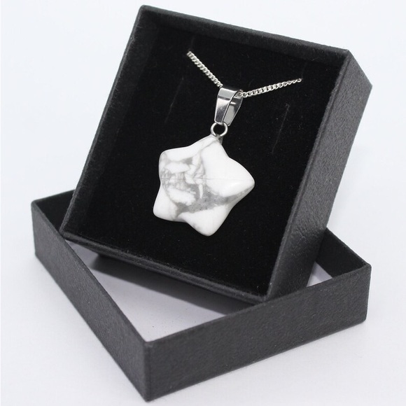 Artisan Jewelry - New Handmade White Grey Howlite Star Natural Gem S925 Sterling Silver Necklace